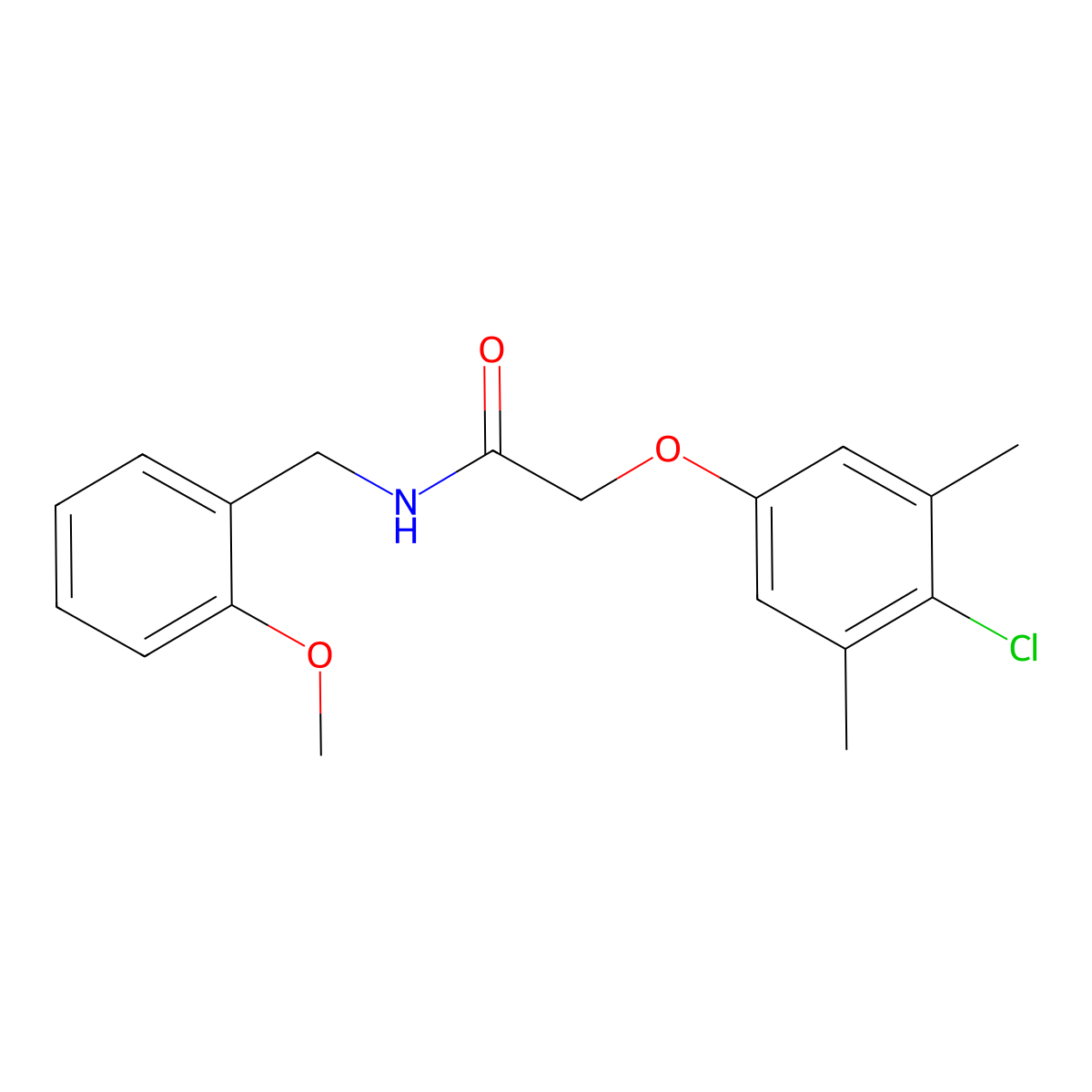 2-(4-chloro-3,5-dimethylphenoxy)-N-(2-methoxybenzyl)acetamide molecular structure, CAS 6128-63-8