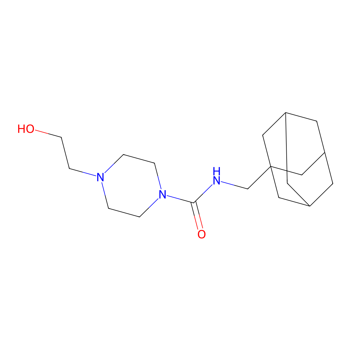 N-(1-adamantylmethyl)-4-(2-hydroxyethyl)piperazine-1-carboxamide molecular structure, CAS 612802-24-1