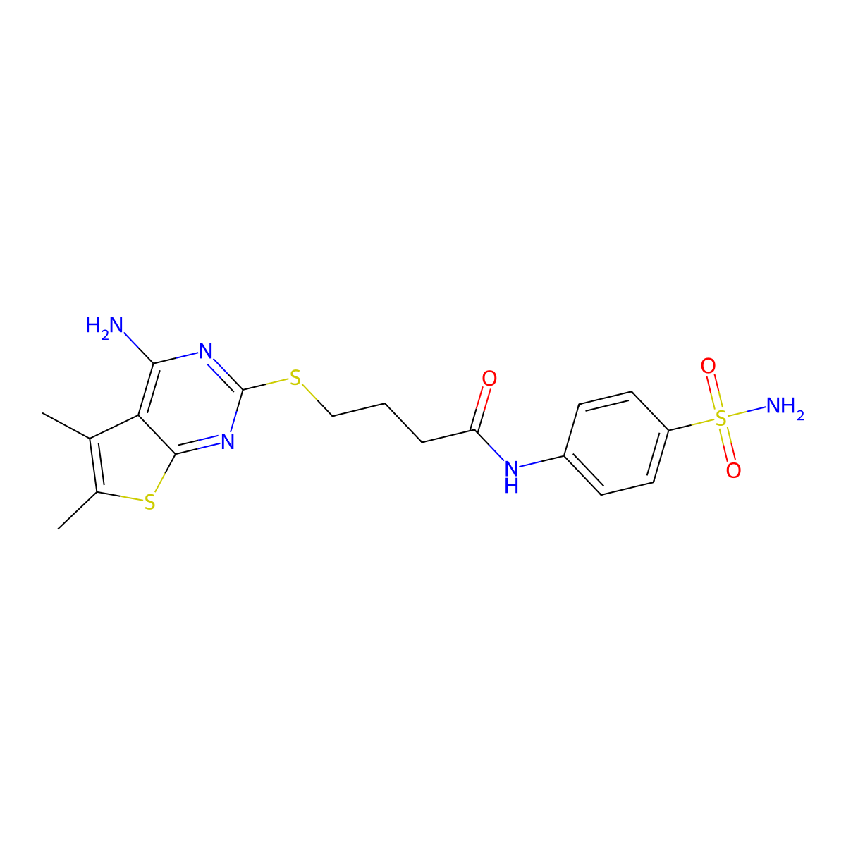 4-(4-amino-5,6-dimethylthiopheno[2,3-d]pyrimidin-2-ylthio)-N-(4-sulfamoylpheny l)butanamide molecular structure, CAS 612802-46-7