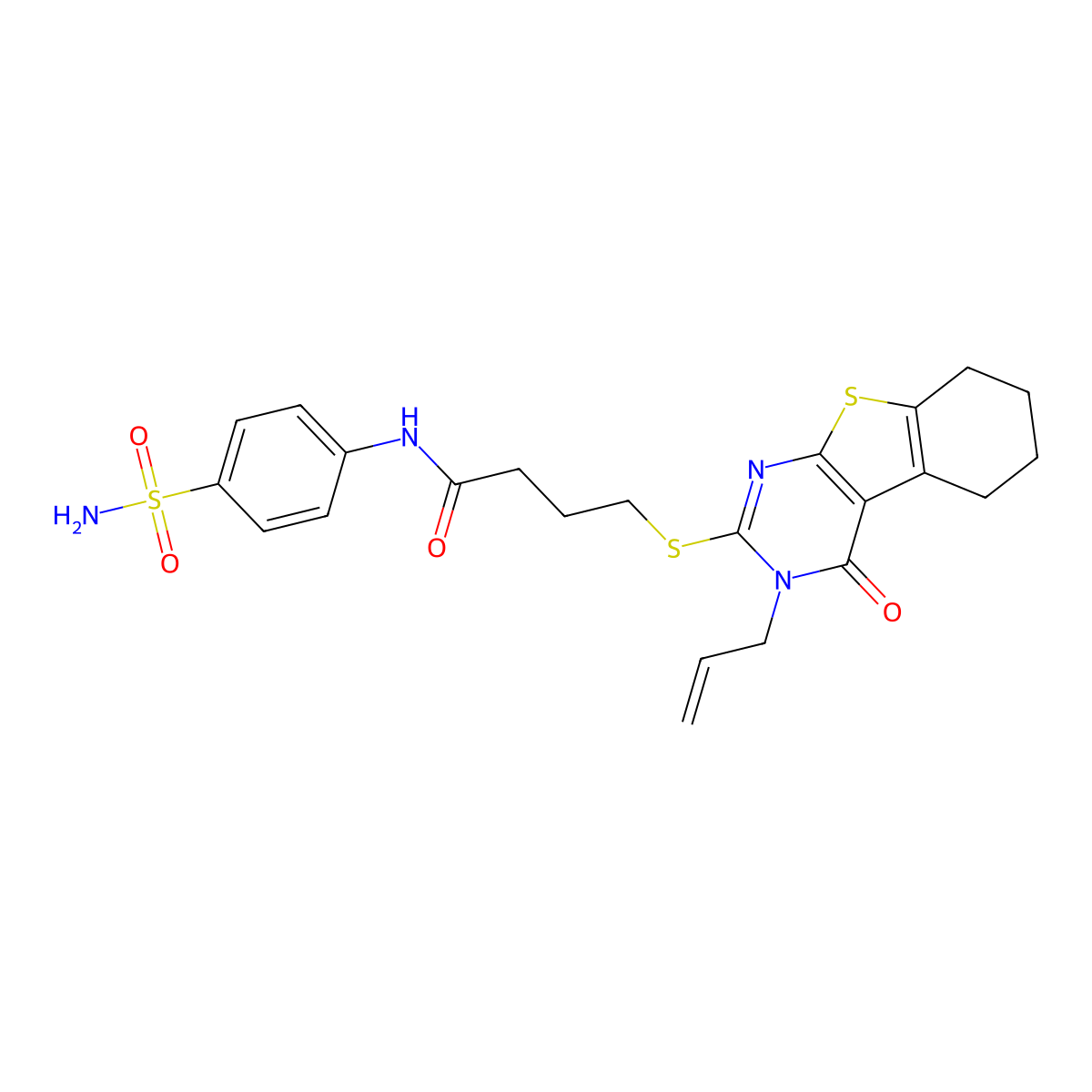 4-[(4-oxo-3-prop-2-enyl-5,6,7,8-tetrahydro-[1]benzothiolo[2,3-d]pyrimidin-2-yl)sulfanyl]-N-(4-sulfamoylphenyl)butanamide molecular structure, CAS 612802-47-8