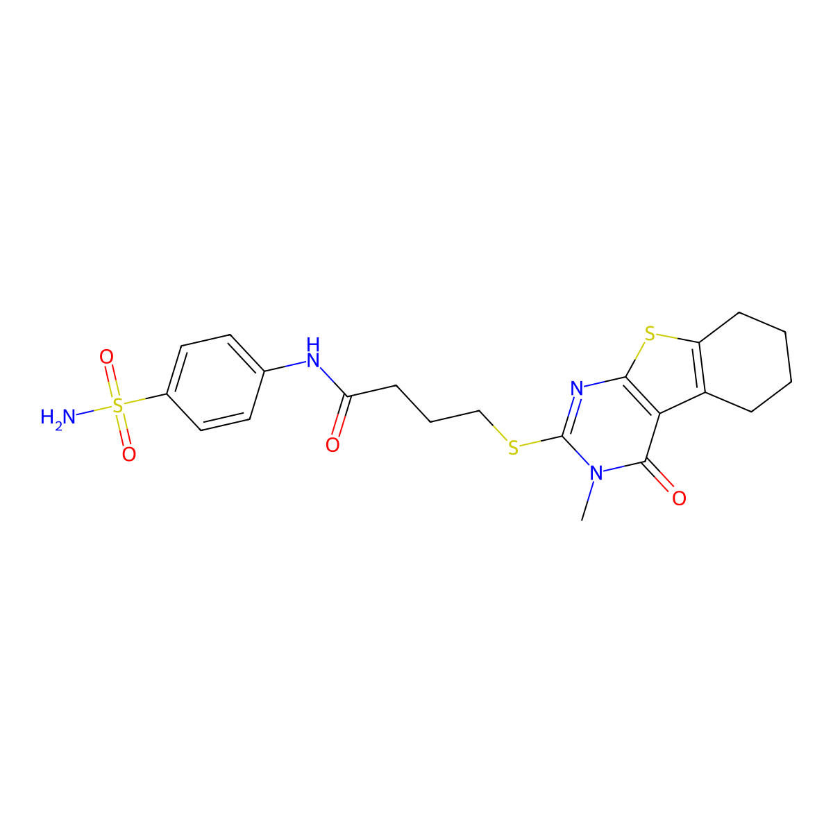 4-[(3-methyl-4-oxo-5,6,7,8-tetrahydro-[1]benzothiolo[2,3-d]pyrimidin-2-yl)sulfanyl]-N-(4-sulfamoylphenyl)butanamide molecular structure, CAS 612802-48-9