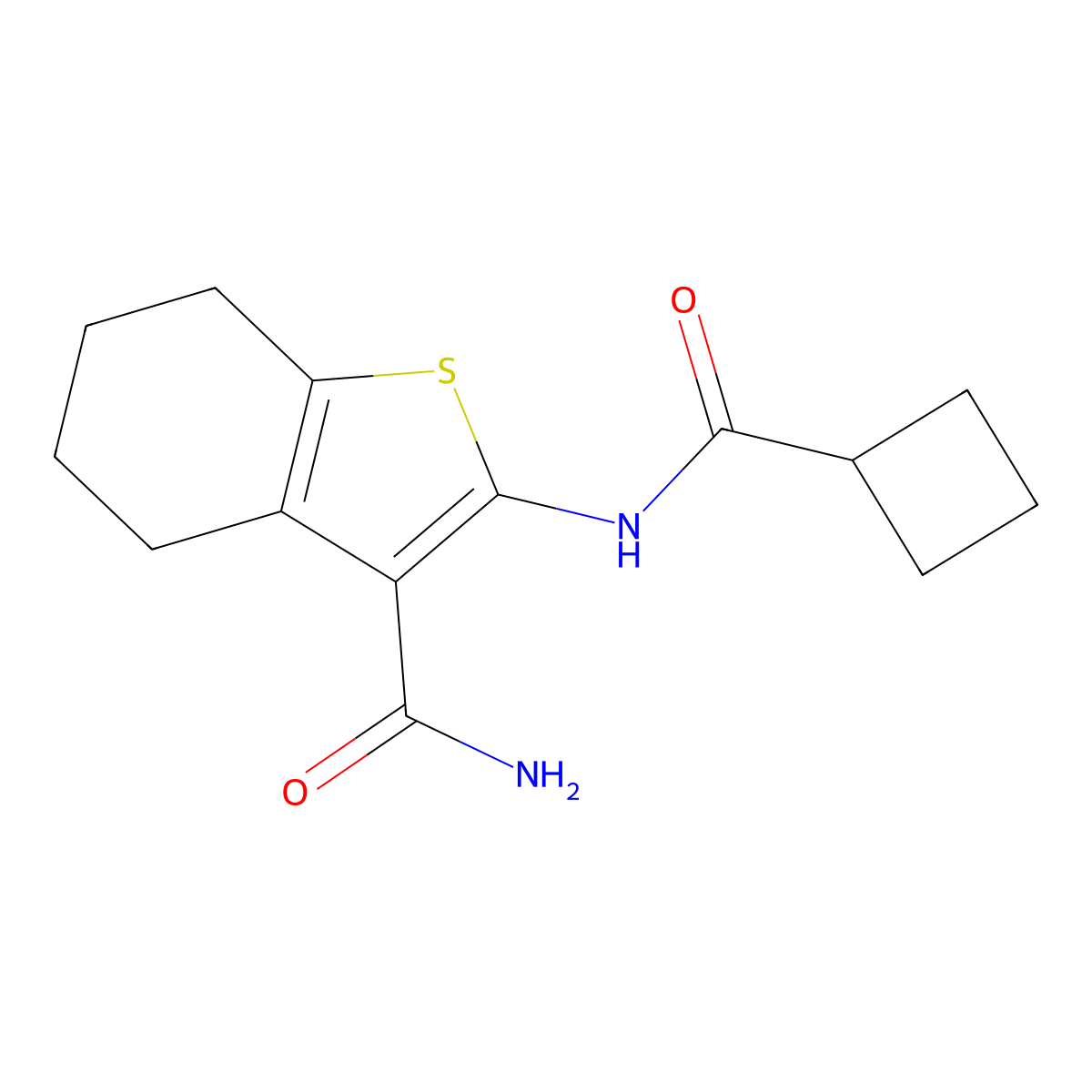 2-(Cyclobutanecarboxamido)-4,5,6,7-tetrahydrobenzo[b]thiophene-3-carboxamide molecular structure, CAS 612829-80-8