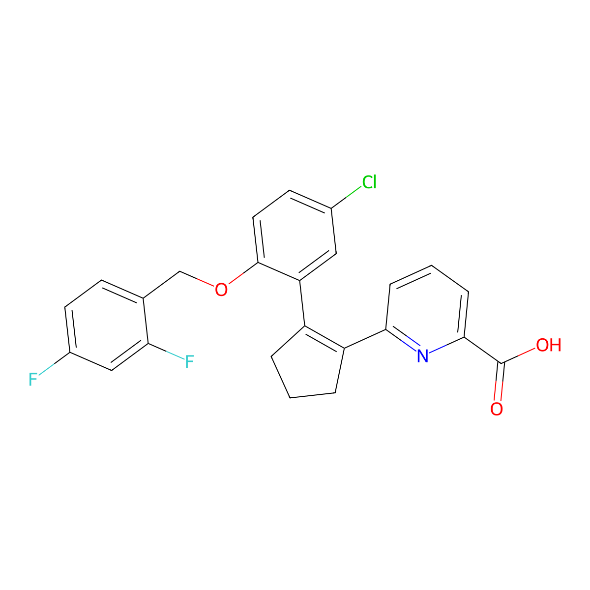 6-(2-(5-Chloro-2-(((2,4-difluorophenyl)methyl)oxy)phenyl)-1-cyclopenten-1-yl)-2-pyridinecarboxylic acid molecular structure, CAS 612831-24-0