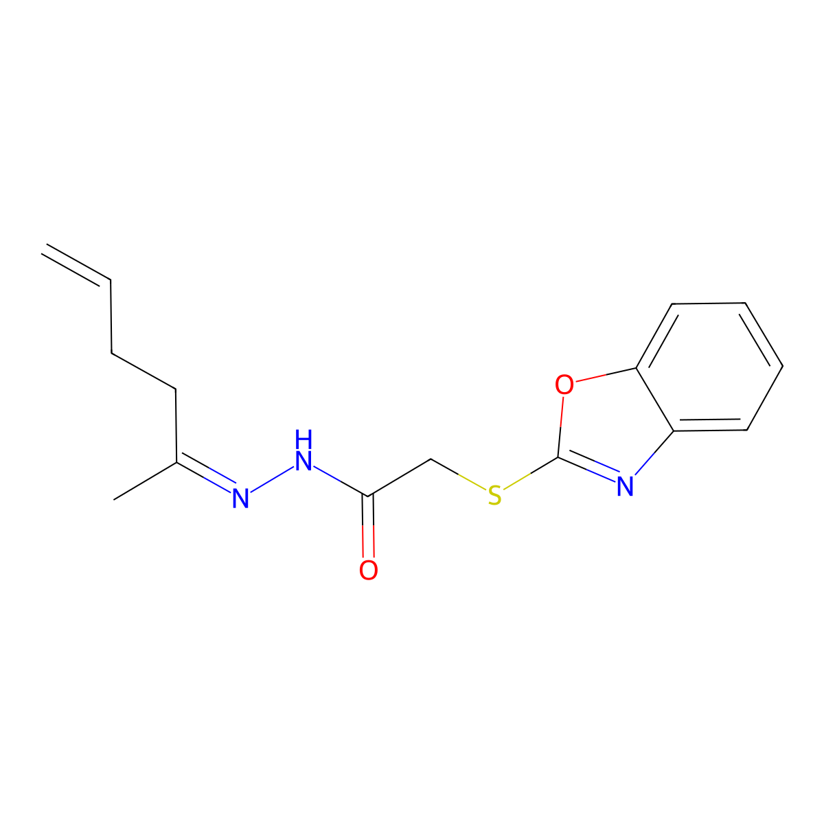 2-[(1,3-Benzoxazol-2-yl)sulfanyl]-N'-(hex-5-en-2-ylidene)acetohydrazide molecular structure, CAS 6129-12-0