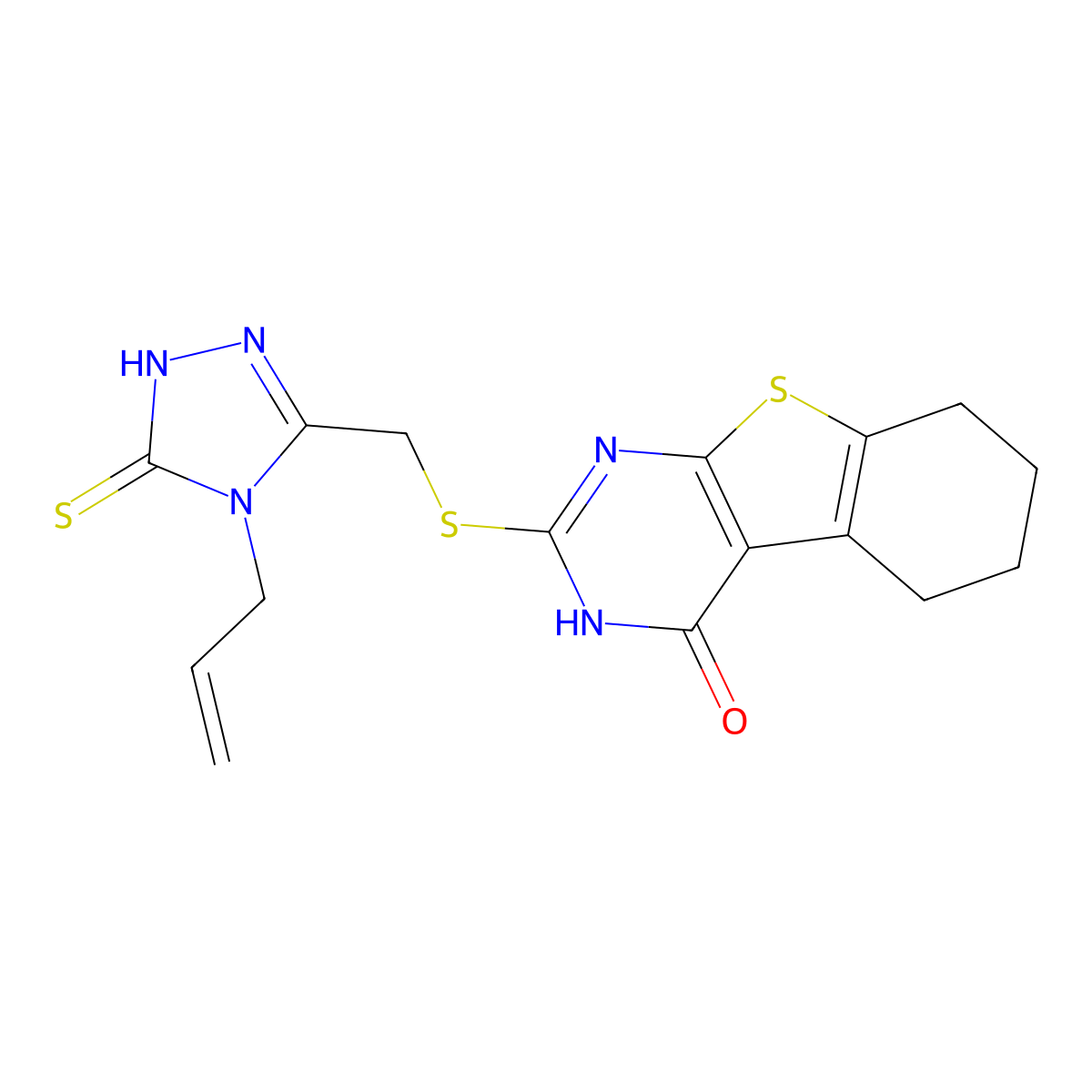 2-({[4-(prop-2-en-1-yl)-5-thioxo-4,5-dihydro-1H-1,2,4-triazol-3-yl]methyl}sulfanyl)-5,6,7,8-tetrahydro[1]benzothieno[2,3-d]pyrimidin-4(3H)-one molecular structure, CAS 6130-06-9
