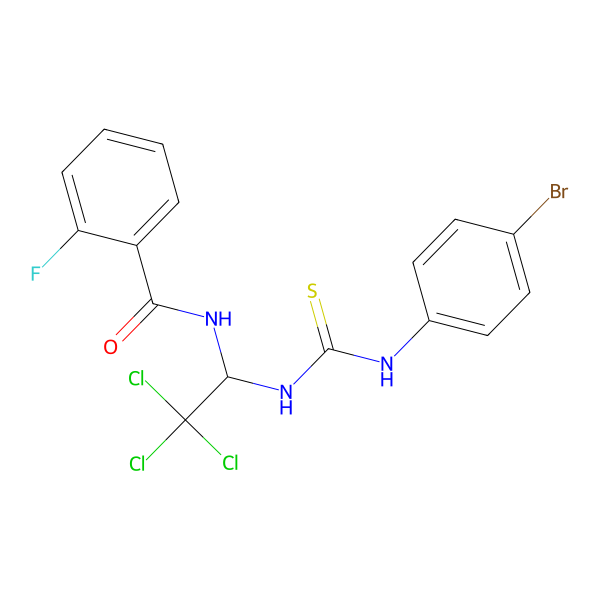 N-[1-[(4-bromophenyl)carbamothioylamino]-2,2,2-trichloroethyl]-2-fluorobenzamide molecular structure, CAS 6131-12-0