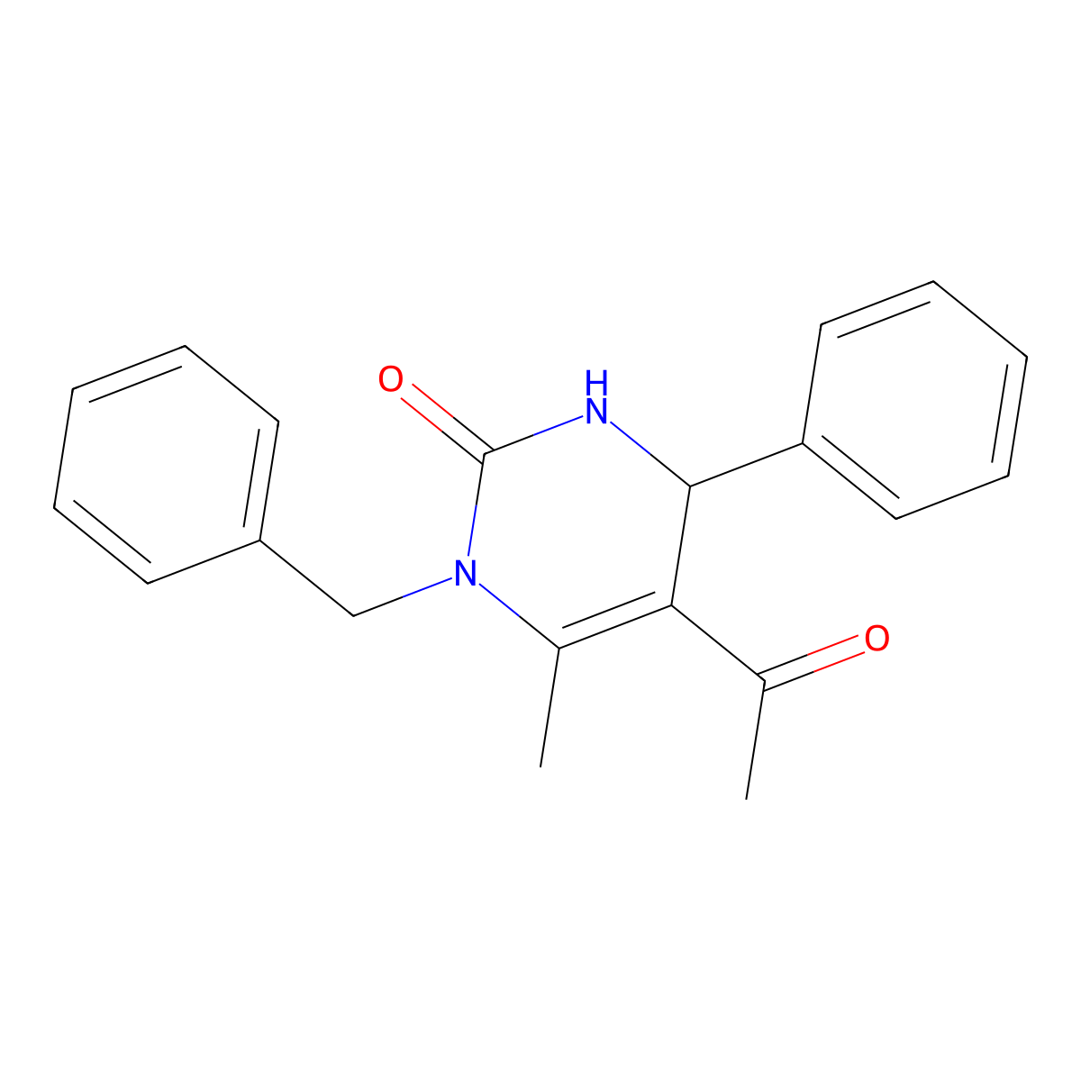 5-acetyl-1-benzyl-6-methyl-4-phenyl-3,4-dihydropyrimidin-2(1H)-one molecular structure, CAS 6131-13-1