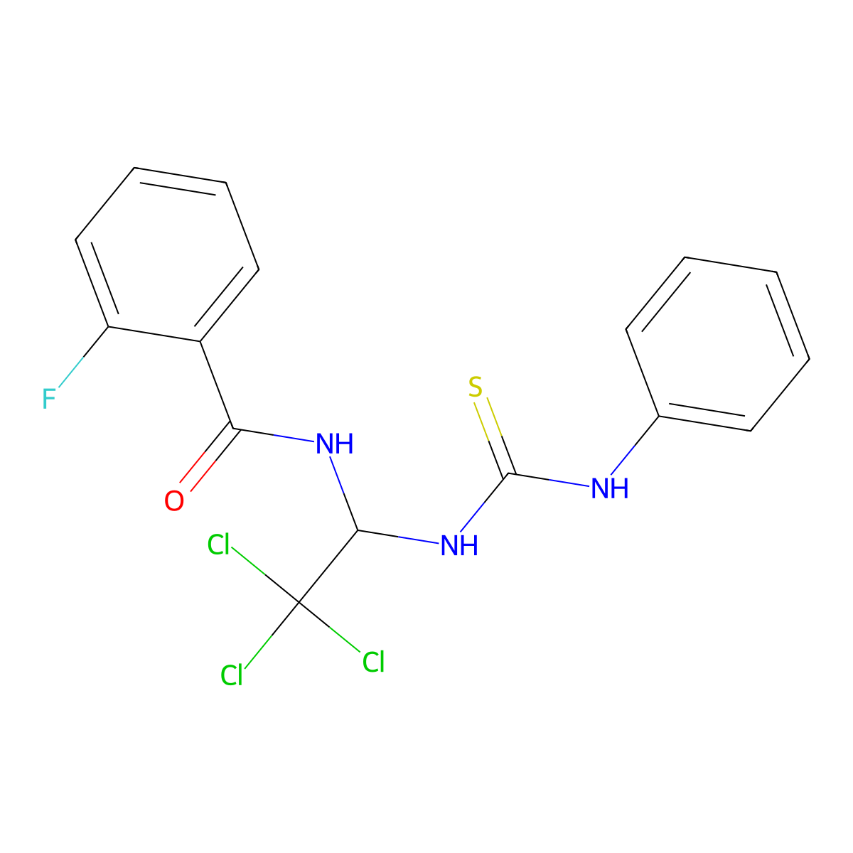 2-Fluoro-N-{2,2,2-trichloro-1-[(phenylcarbamothioyl)amino]ethyl}benzamide molecular structure, CAS 6131-27-7