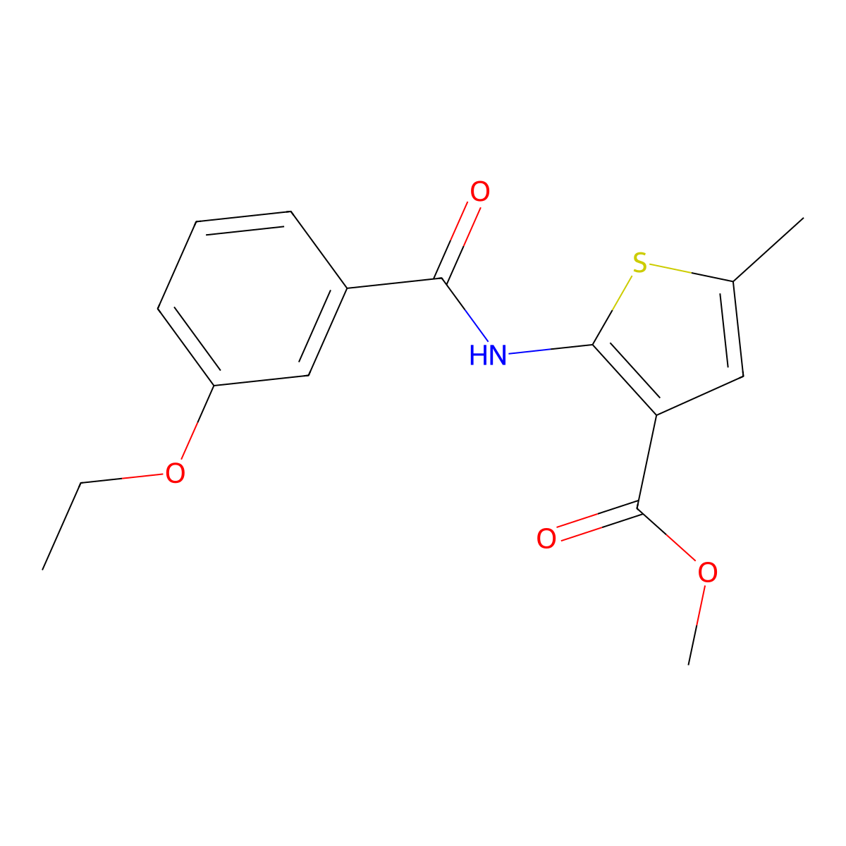 Methyl 2-[(3-ethoxybenzoyl)amino]-5-methylthiophene-3-carboxylate molecular structure, CAS 6131-42-6