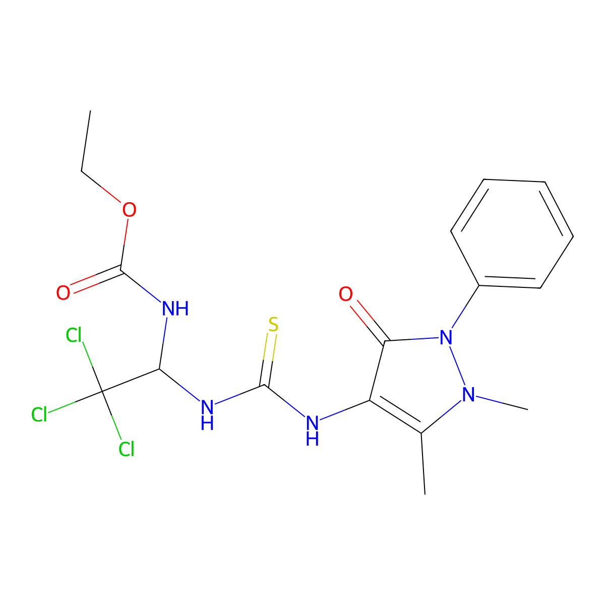 ethyl N-[2,2,2-trichloro-1-[(1,5-dimethyl-3-oxo-2-phenylpyrazol-4-yl)carbamothioylamino]ethyl]carbamate molecular structure, CAS 6131-43-7