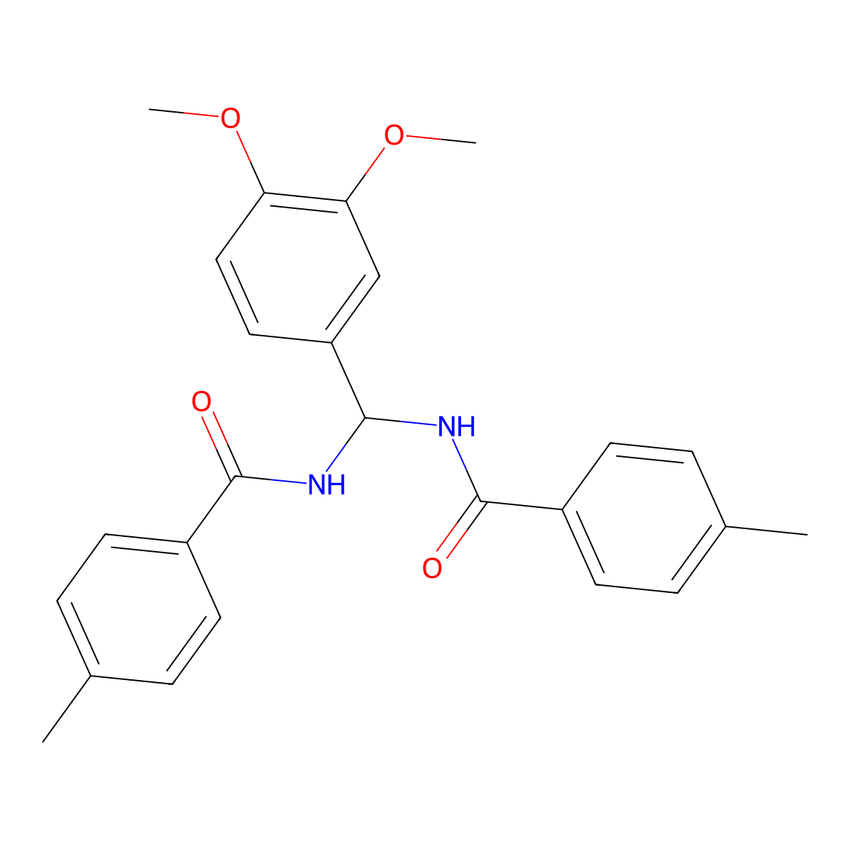N,N'-[(3,4-Dimethoxyphenyl)methylene]bis(4-methylbenzamide) molecular structure, CAS 6131-51-7
