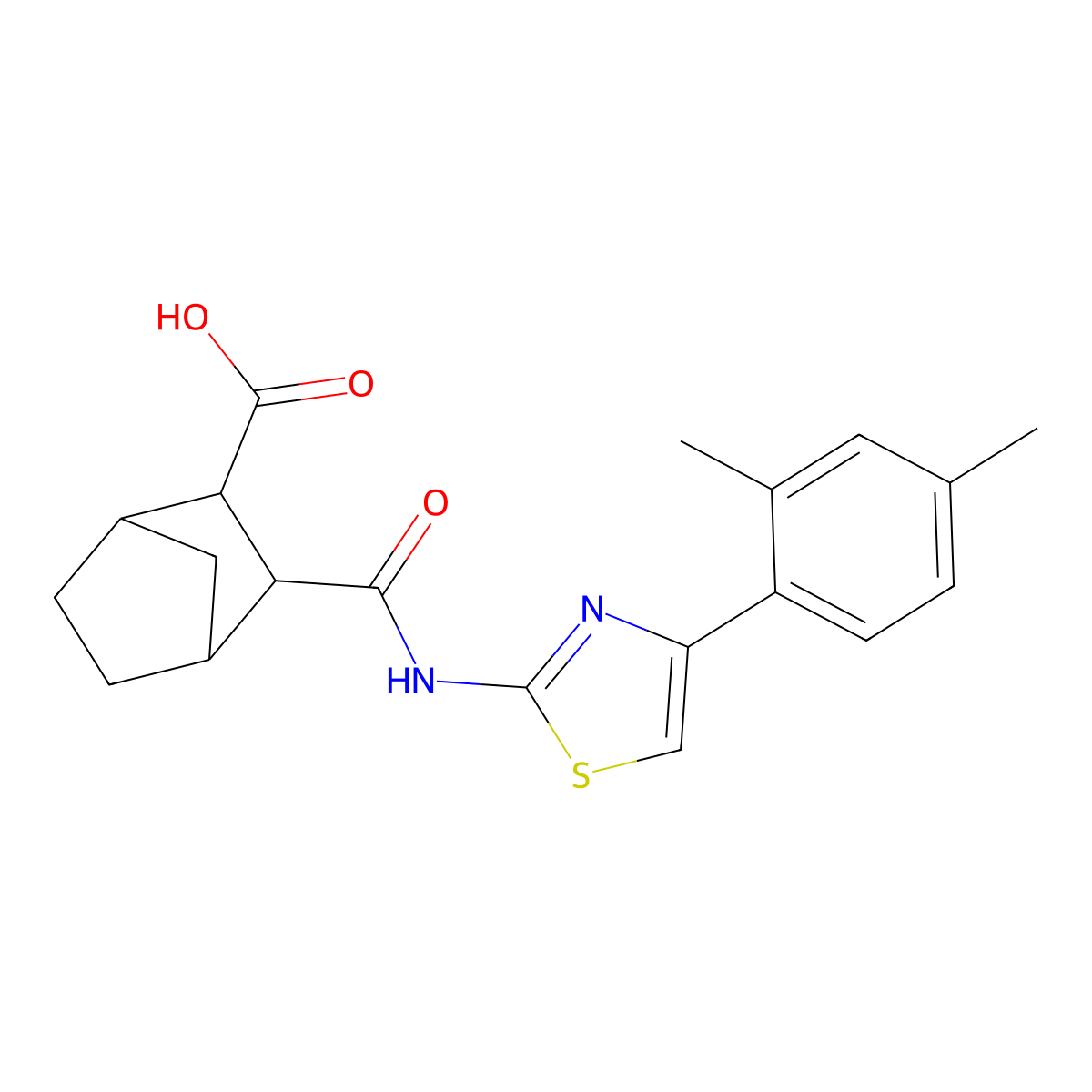 3-{[4-(2,4-Dimethylphenyl)-1,3-thiazol-2-yl]carbamoyl}bicyclo[2.2.1]heptane-2-carboxylic acid molecular structure, CAS 6131-53-9