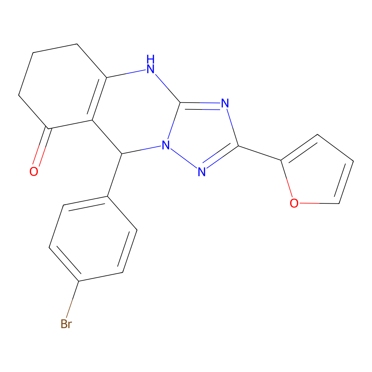 9-(4-bromophenyl)-2-(furan-2-yl)-5,6,7,9-tetrahydro-[1,2,4]triazolo[5,1-b]quinazolin-8(4H)-one molecular structure, CAS 6131-74-4