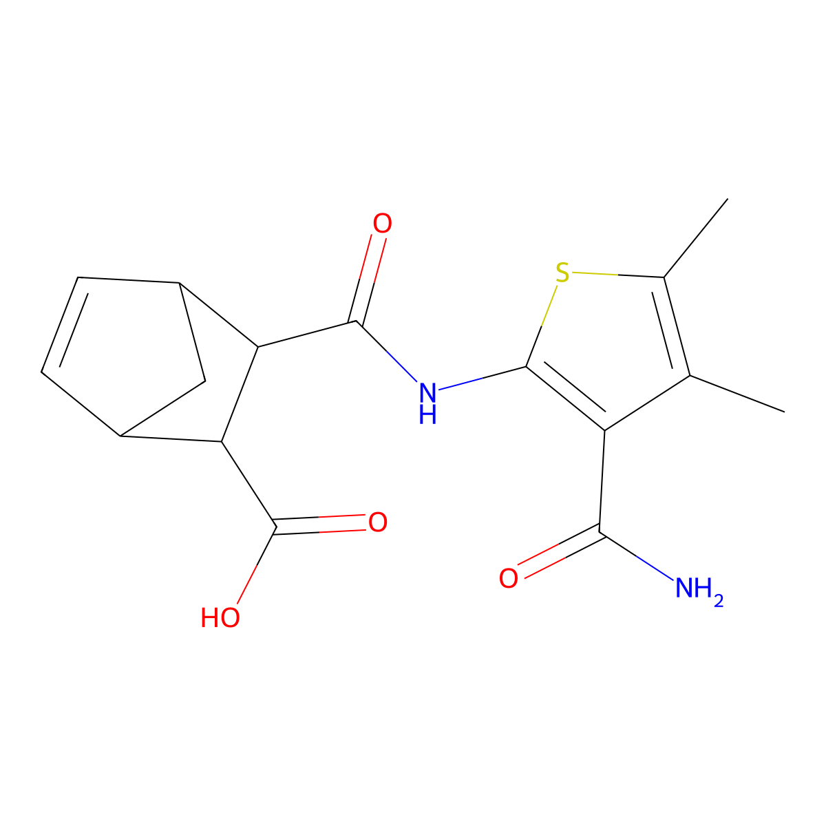 3-[(3-Carbamoyl-4,5-dimethylthiophen-2-yl)carbamoyl]bicyclo[2.2.1]hept-5-ene-2-carboxylic acid molecular structure, CAS 6132-22-5