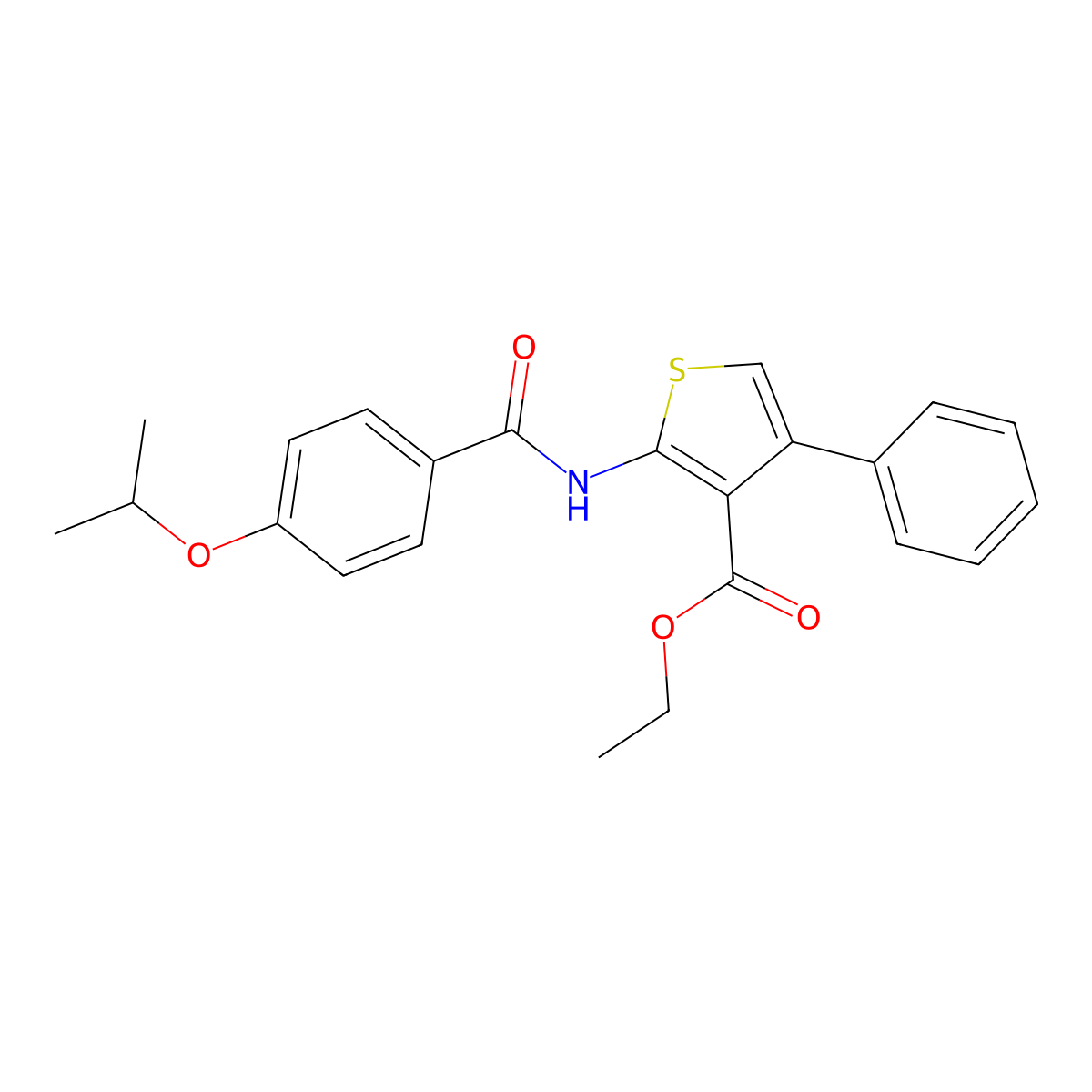 Ethyl 2-[(4-isopropoxybenzoyl)amino]-4-phenyl-3-thiophenecarboxylate molecular structure, CAS 6132-30-5