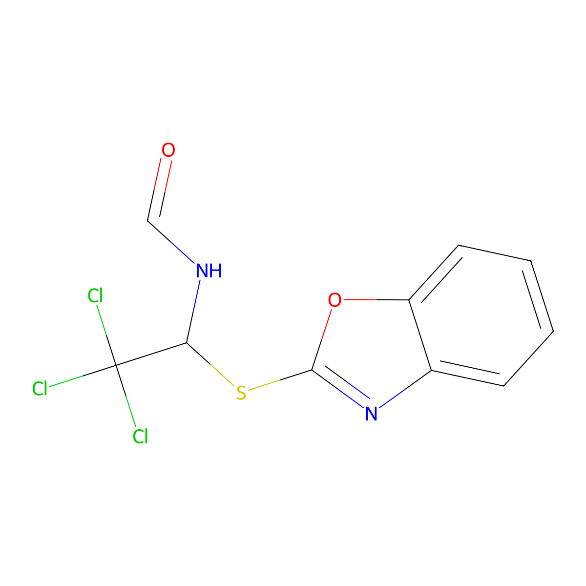 N-{1-[(1,3-Benzoxazol-2-yl)sulfanyl]-2,2,2-trichloroethyl}formamide molecular structure, CAS 6132-42-9