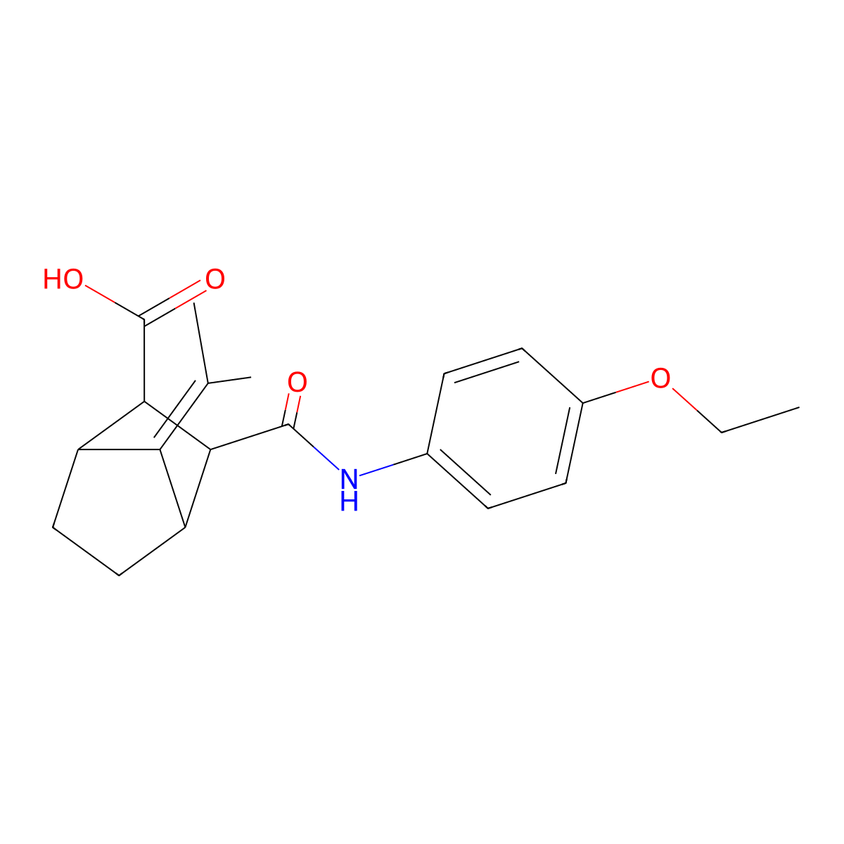 3-[(4-Ethoxyphenyl)carbamoyl]-7-(propan-2-ylidene)bicyclo[2.2.1]heptane-2-carboxylic acid molecular structure, CAS 6132-49-6