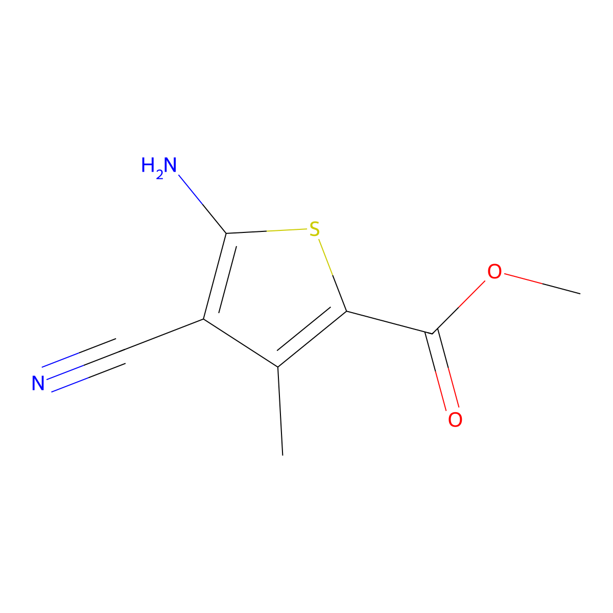 Methyl 5-amino-4-cyano-3-methylthiophene-2-carboxylate molecular structure, CAS 61320-65-8