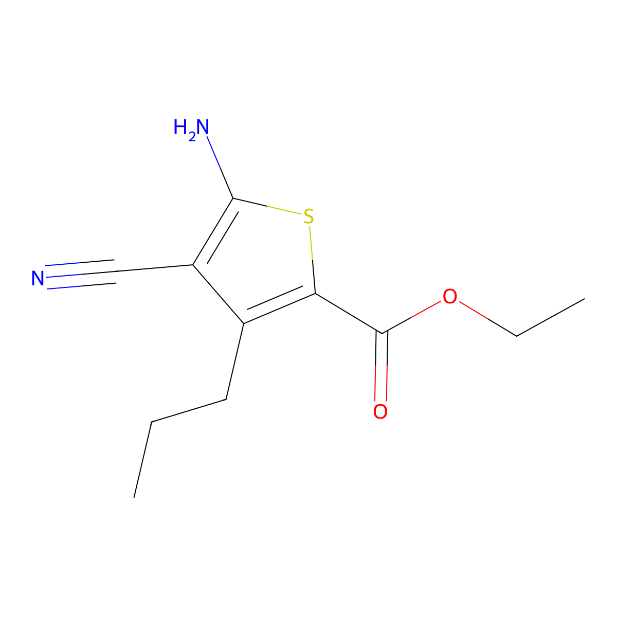 Ethyl 5-amino-4-cyano-3-propylthiophene-2-carboxylate molecular structure, CAS 61320-66-9