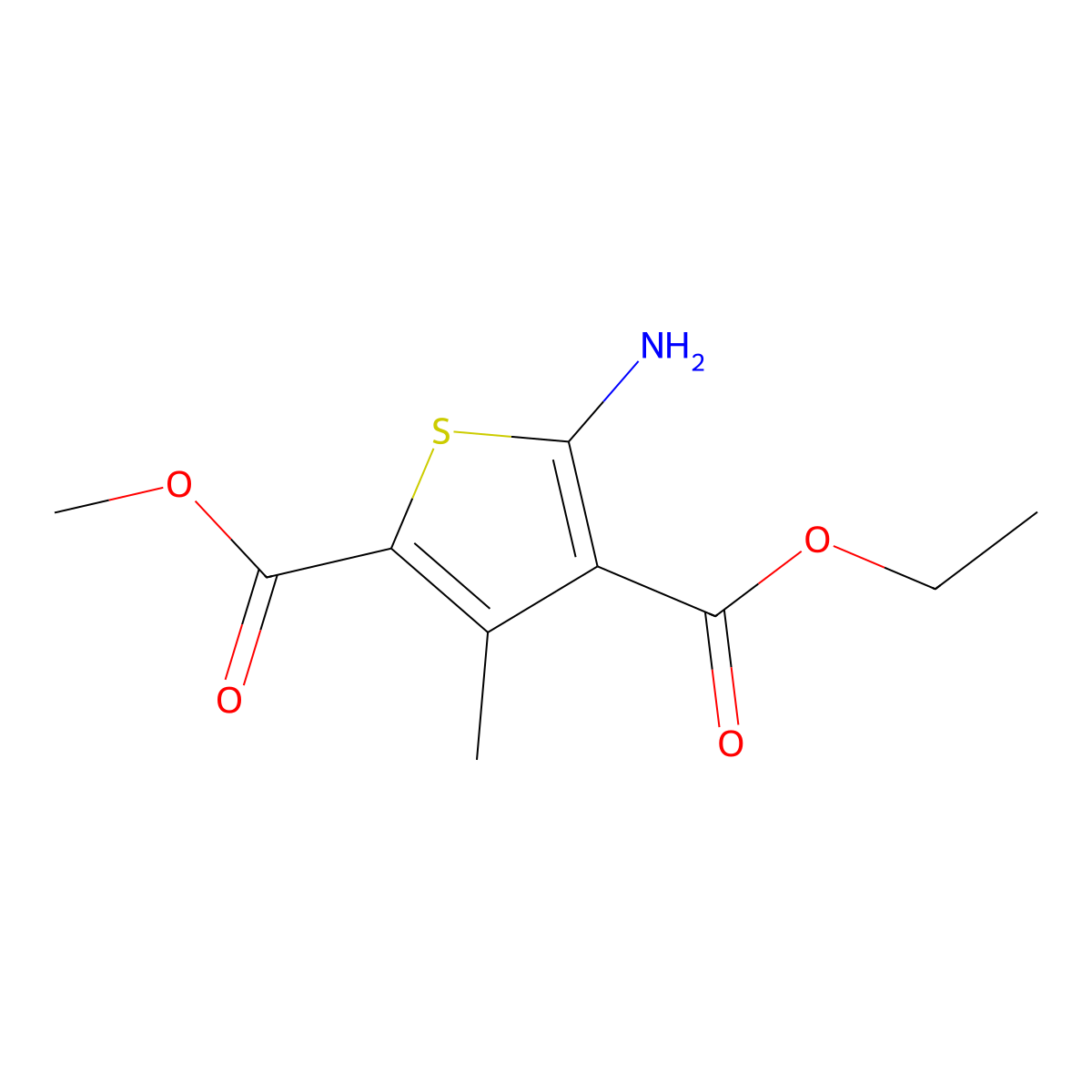 4-Ethyl 2-methyl 5-amino-3-methylthiophene-2,4-dicarboxylate molecular structure, CAS 61320-67-0
