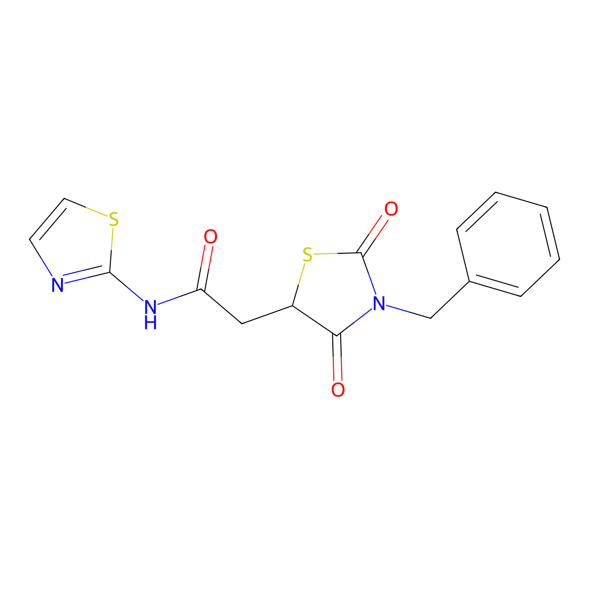 2-(3-benzyl-2,4-dioxo-1,3-thiazolidin-5-yl)-N-(1,3-thiazol-2-yl)acetamide molecular structure, CAS 613219-24-2