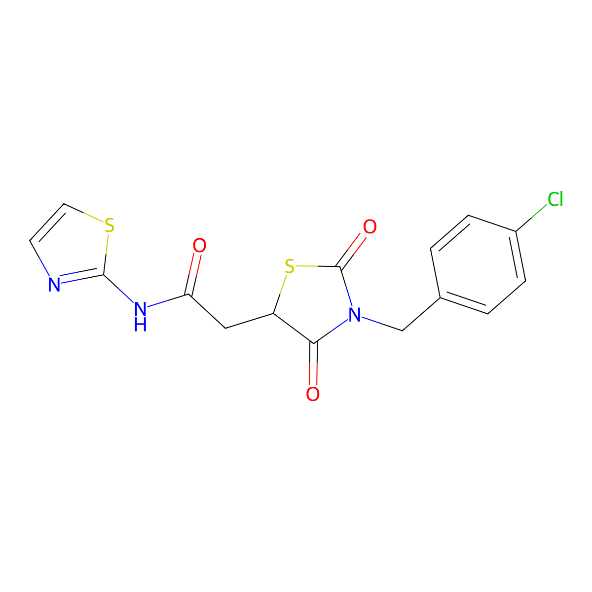 2-[3-(4-Chloro-benzyl)-2,4-dioxo-thiazolidin-5-yl]-N-thiazol-2-yl-acetamide molecular structure, CAS 613219-25-3