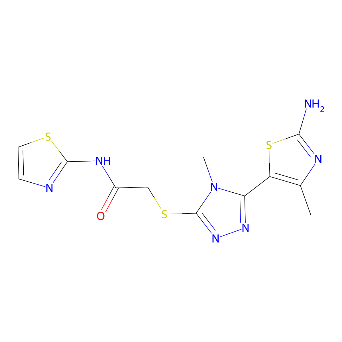 2-((5-(2-amino-4-methylthiazol-5-yl)-4-methyl-4H-1,2,4-triazol-3-yl)thio)-N-(thiazol-2-yl)acetamide molecular structure, CAS 613219-35-5