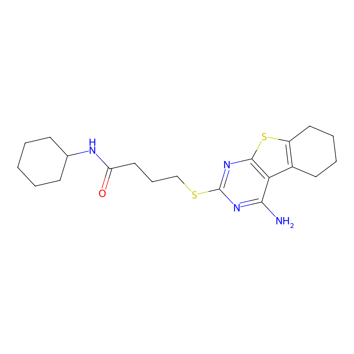 4-[(4-amino-5,6,7,8-tetrahydro-[1]benzothiolo[2,3-d]pyrimidin-2-yl)sulfanyl]-N-cyclohexylbutanamide molecular structure, CAS 613219-40-2