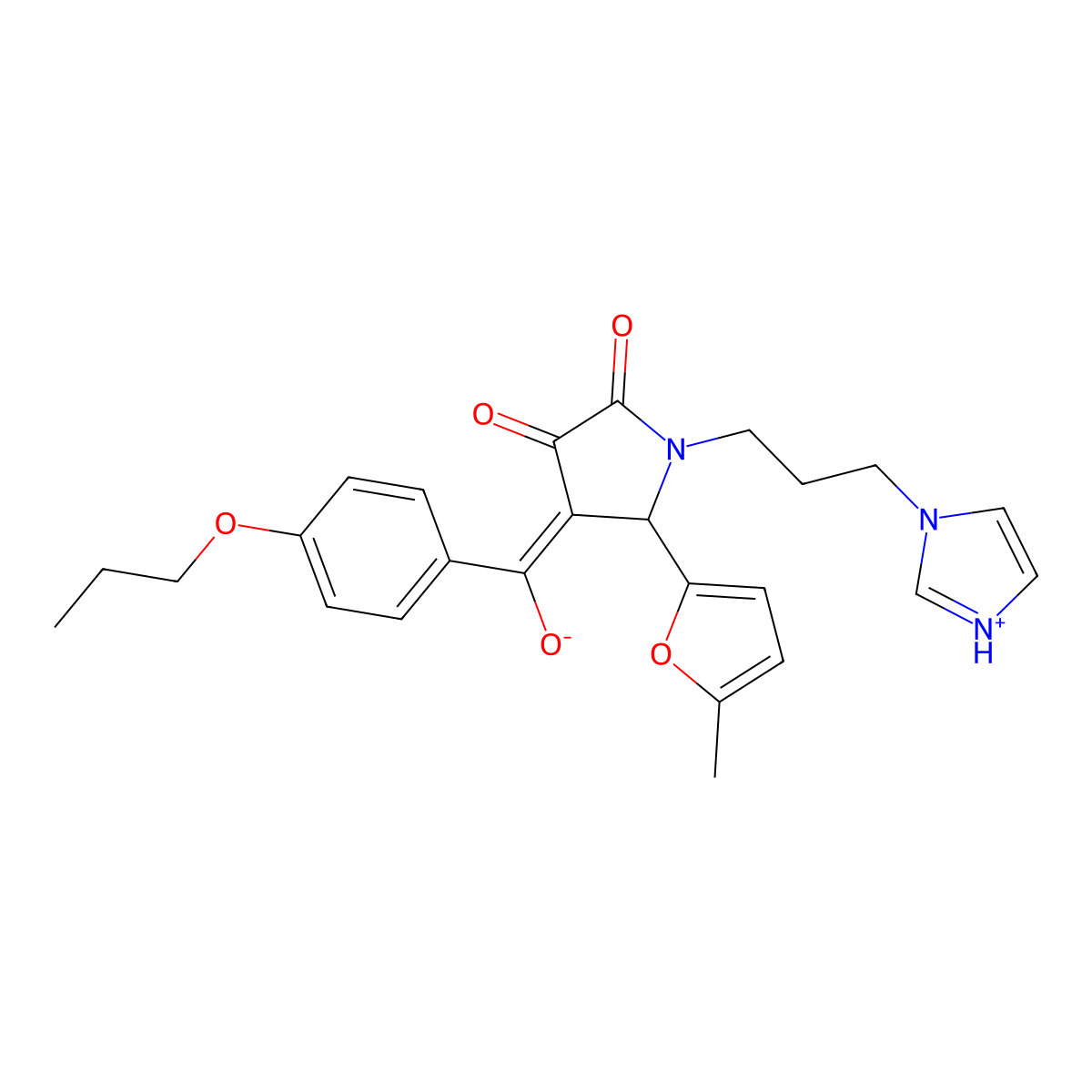 3-hydroxy-1-[3-(1H-imidazol-1-yl)propyl]-5-(5-methylfuran-2-yl)-4-(4-propoxybenzoyl)-2,5-dihydro-1H-pyrrol-2-one molecular structure, CAS 613220-24-9