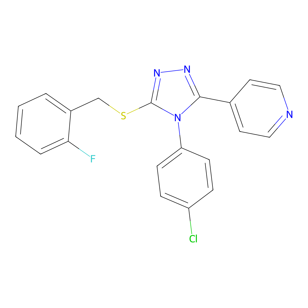 4-(4-Chlorophenyl)-3-[(2-fluorophenyl)methylthio]-5-(4-pyridyl)-1,2,4-triazole molecular structure, CAS 613225-70-0