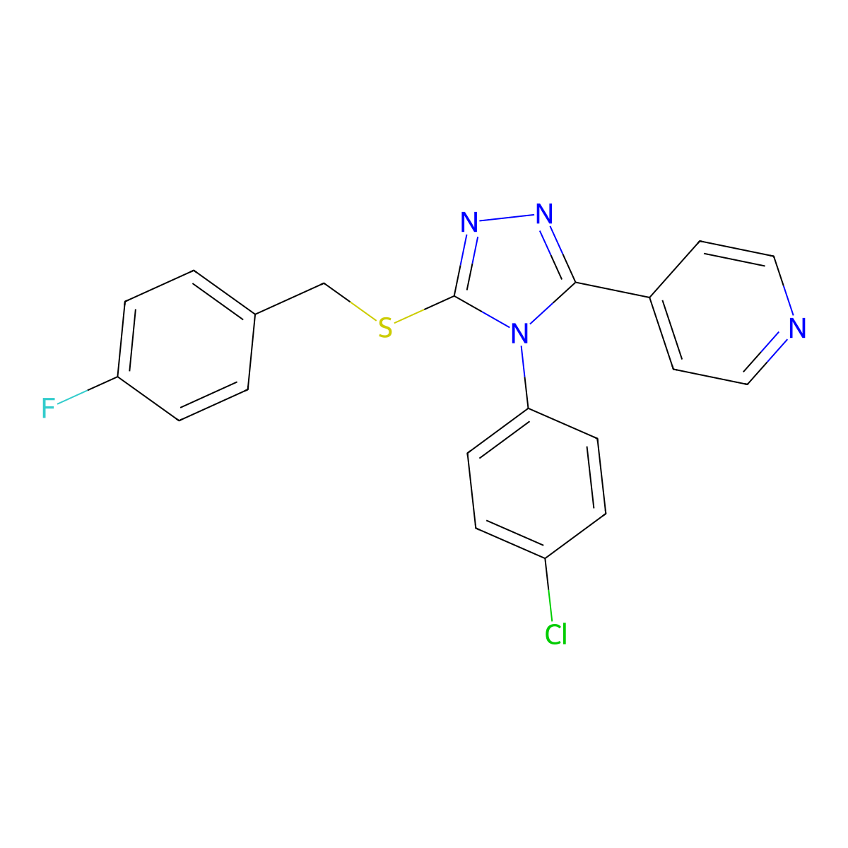 4-(4-Chlorophenyl)-3-[(4-fluorophenyl)methylthio]-5-(4-pyridyl)-1,2,4-triazole molecular structure, CAS 613225-71-1