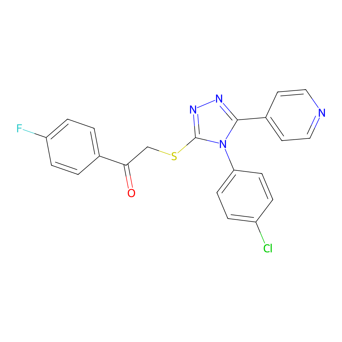 2-{[4-(4-Chlorophenyl)-5-(4-pyridinyl)-4H-1,2,4-triazol-3-YL]sulfanyl}-1-(4-fluorophenyl)ethanone molecular structure, CAS 613225-72-2