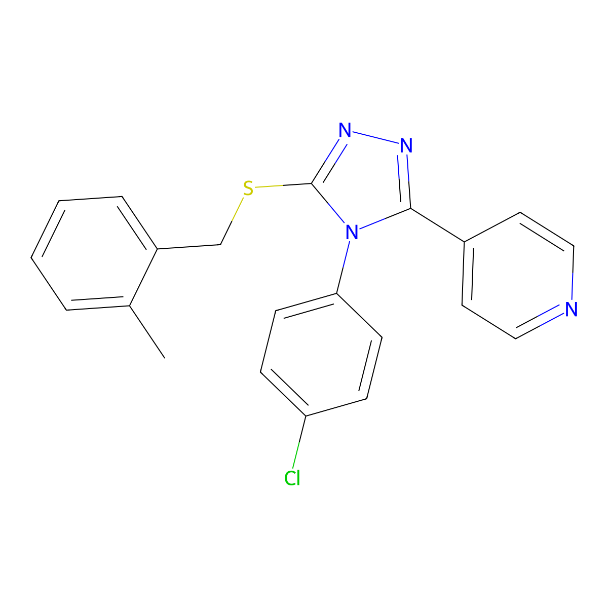 4-(4-Chlorophenyl)-3-[(2-methylphenyl)methylthio]-5-(4-pyridyl)-1,2,4-triazole molecular structure, CAS 613225-73-3