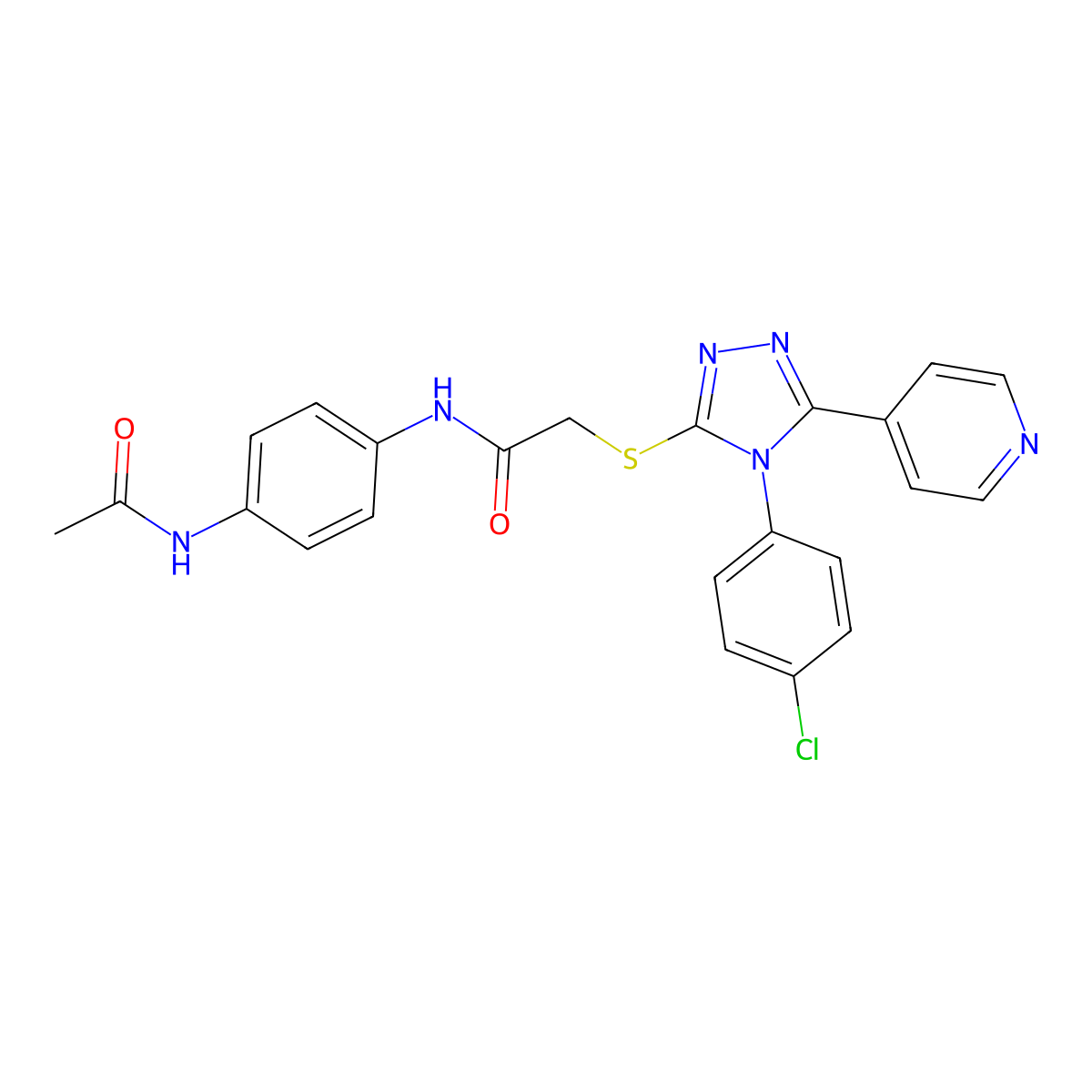 N-[4-(acetylamino)phenyl]-2-{[4-(4-chlorophenyl)-5-(pyridin-4-yl)-4H-1,2,4-triazol-3-yl]sulfanyl}acetamide molecular structure, CAS 613225-81-3