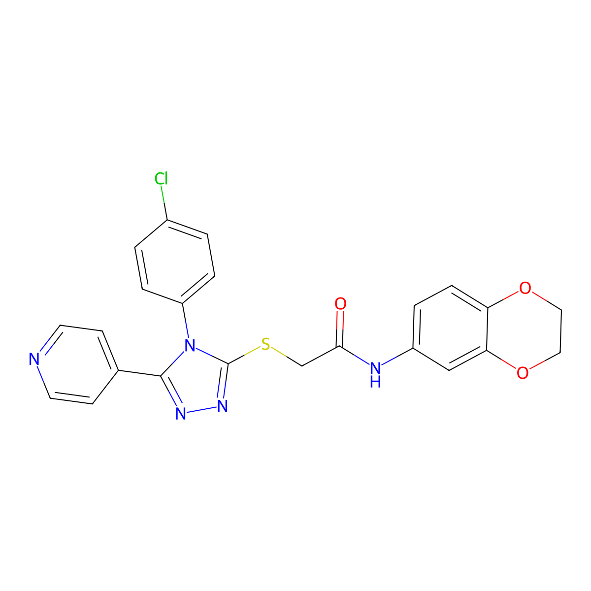 2-{[4-(4-chlorophenyl)-5-(pyridin-4-yl)-4H-1,2,4-triazol-3-yl]sulfanyl}-N-(2,3-dihydro-1,4-benzodioxin-6-yl)acetamide molecular structure, CAS 613225-84-6
