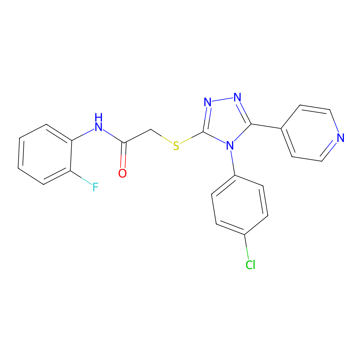 2-{[4-(4-chlorophenyl)-5-(pyridin-4-yl)-4H-1,2,4-triazol-3-yl]sulfanyl}-N-(2-fluorophenyl)acetamide molecular structure, CAS 613225-85-7