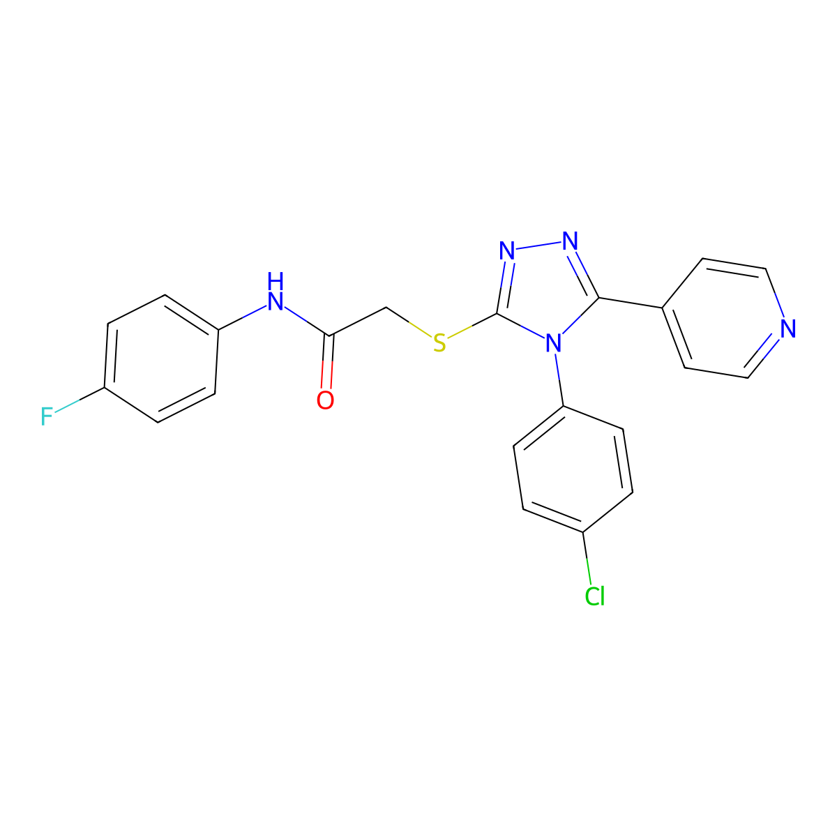 2-{[4-(4-chlorophenyl)-5-(pyridin-4-yl)-4H-1,2,4-triazol-3-yl]sulfanyl}-N-(4-fluorophenyl)acetamide molecular structure, CAS 613225-86-8