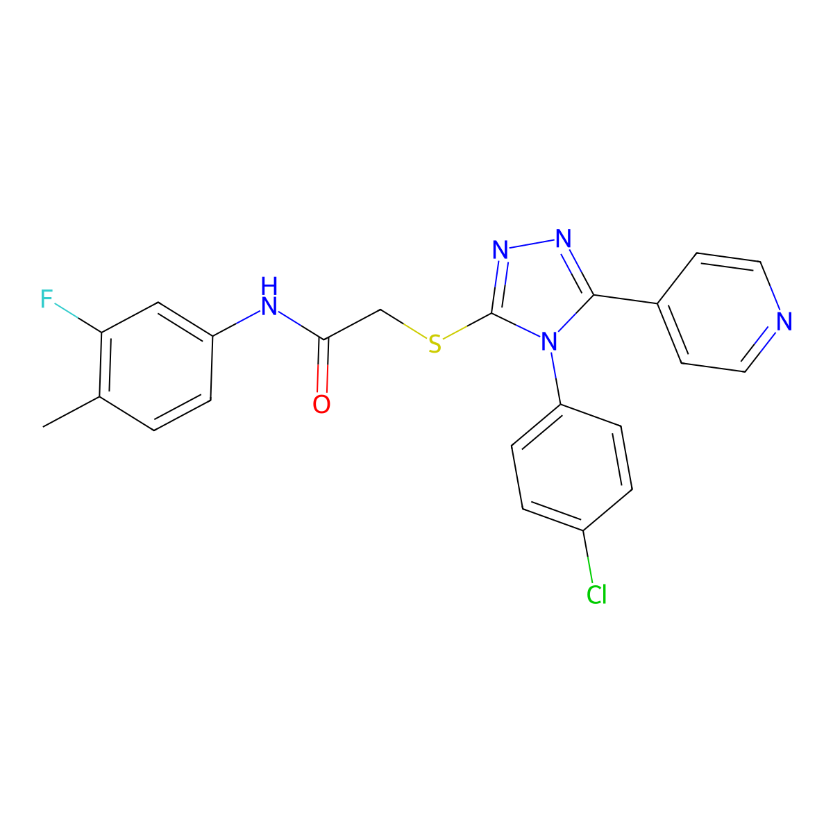 2-{[4-(4-chlorophenyl)-5-(pyridin-4-yl)-4H-1,2,4-triazol-3-yl]sulfanyl}-N-(3-fluoro-4-methylphenyl)acetamide molecular structure, CAS 613225-88-0