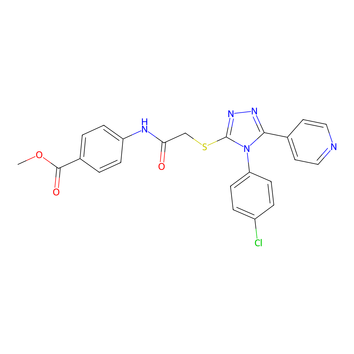 methyl 4-[({[4-(4-chlorophenyl)-5-(pyridin-4-yl)-4H-1,2,4-triazol-3-yl]sulfanyl}acetyl)amino]benzoate molecular structure, CAS 613225-89-1