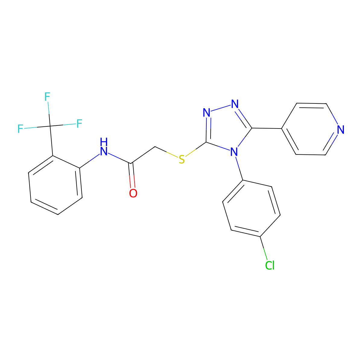 2-{[4-(4-chlorophenyl)-5-(pyridin-4-yl)-4H-1,2,4-triazol-3-yl]sulfanyl}-N-[2-(trifluoromethyl)phenyl]acetamide molecular structure, CAS 613225-92-6