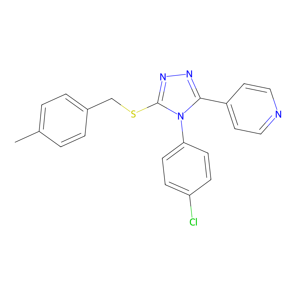 4-{4-(4-chlorophenyl)-5-[(4-methylbenzyl)sulfanyl]-4H-1,2,4-triazol-3-yl}pyridine molecular structure, CAS 613225-96-0