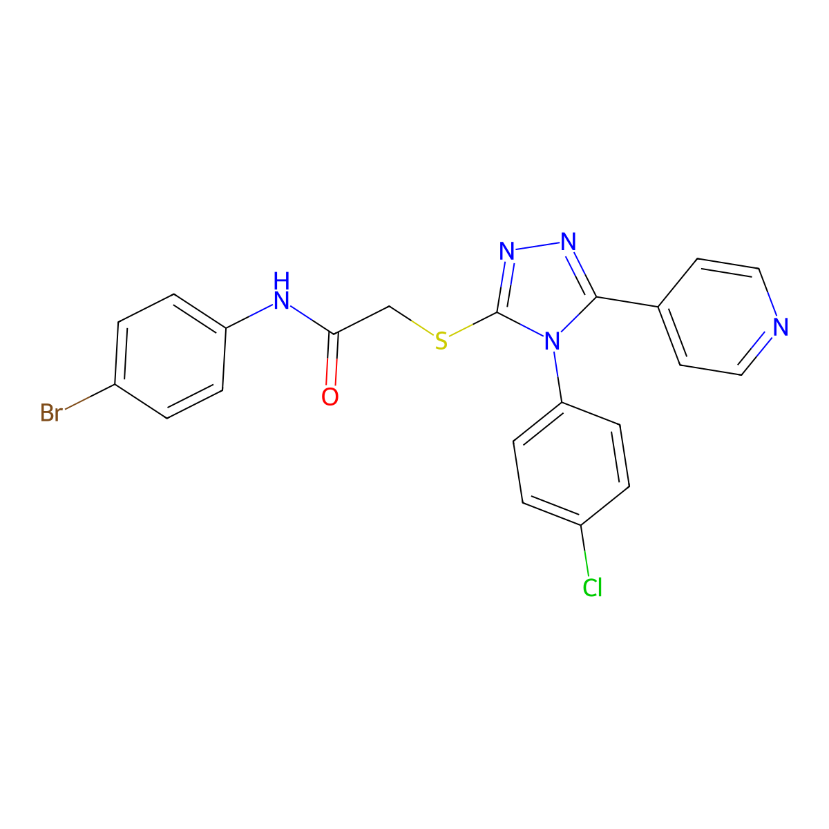 N-(4-bromophenyl)-2-{[4-(4-chlorophenyl)-5-(pyridin-4-yl)-4H-1,2,4-triazol-3-yl]sulfanyl}acetamide molecular structure, CAS 613225-97-1