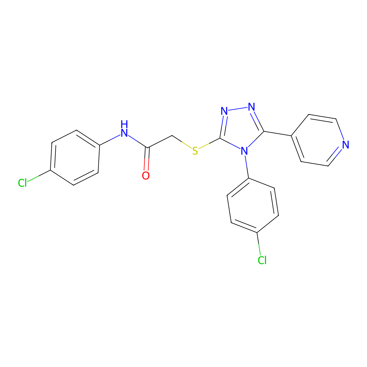 N-(4-chlorophenyl)-2-{[4-(4-chlorophenyl)-5-(pyridin-4-yl)-4H-1,2,4-triazol-3-yl]sulfanyl}acetamide molecular structure, CAS 613225-98-2