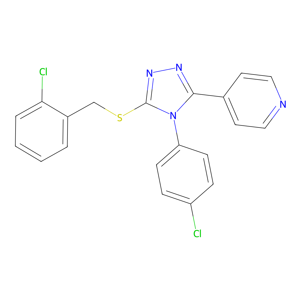 4-(4-Chlorophenyl)-3-[(2-chlorophenyl)methylthio]-5-(4-pyridyl)-1,2,4-triazole molecular structure, CAS 613226-02-1