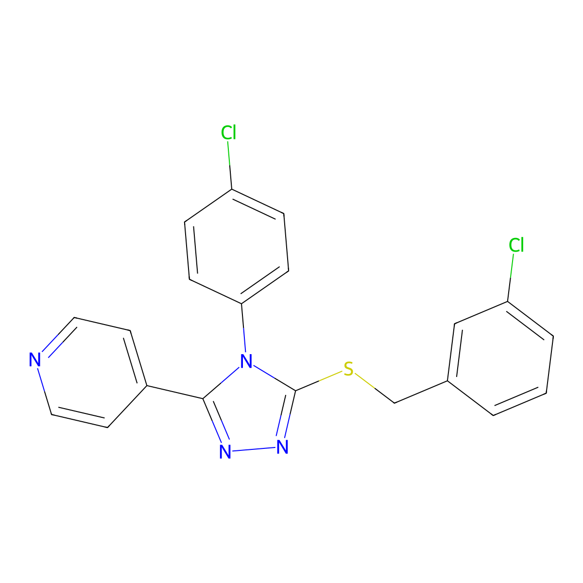 4-(4-Chlorophenyl)-3-[(3-chlorophenyl)methylthio]-5-(4-pyridyl)-1,2,4-triazole molecular structure, CAS 613226-03-2