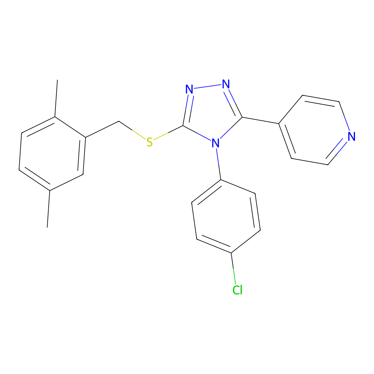 4-{4-(4-chlorophenyl)-5-[(2,5-dimethylbenzyl)sulfanyl]-4H-1,2,4-triazol-3-yl}pyridine molecular structure, CAS 613226-06-5
