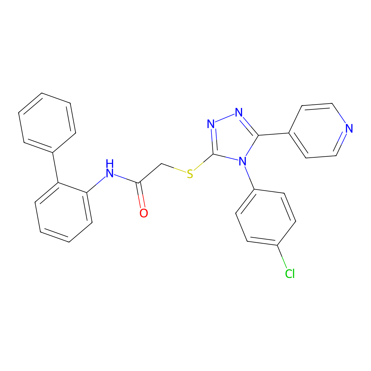 N-(biphenyl-2-yl)-2-{[4-(4-chlorophenyl)-5-(pyridin-4-yl)-4H-1,2,4-triazol-3-yl]sulfanyl}acetamide molecular structure, CAS 613226-10-1
