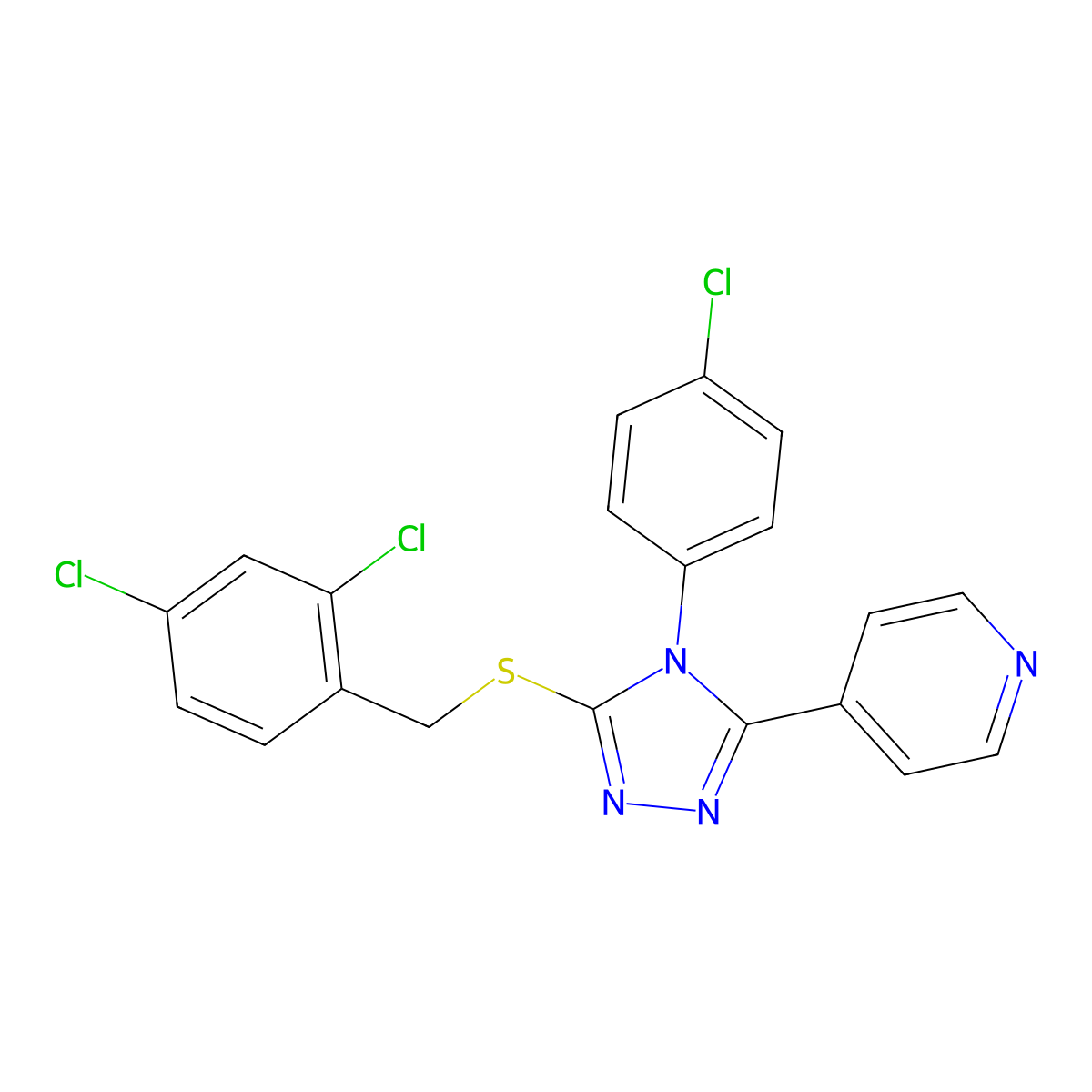 4-{4-(4-chlorophenyl)-5-[(2,4-dichlorobenzyl)sulfanyl]-4H-1,2,4-triazol-3-yl}pyridine molecular structure, CAS 613226-11-2