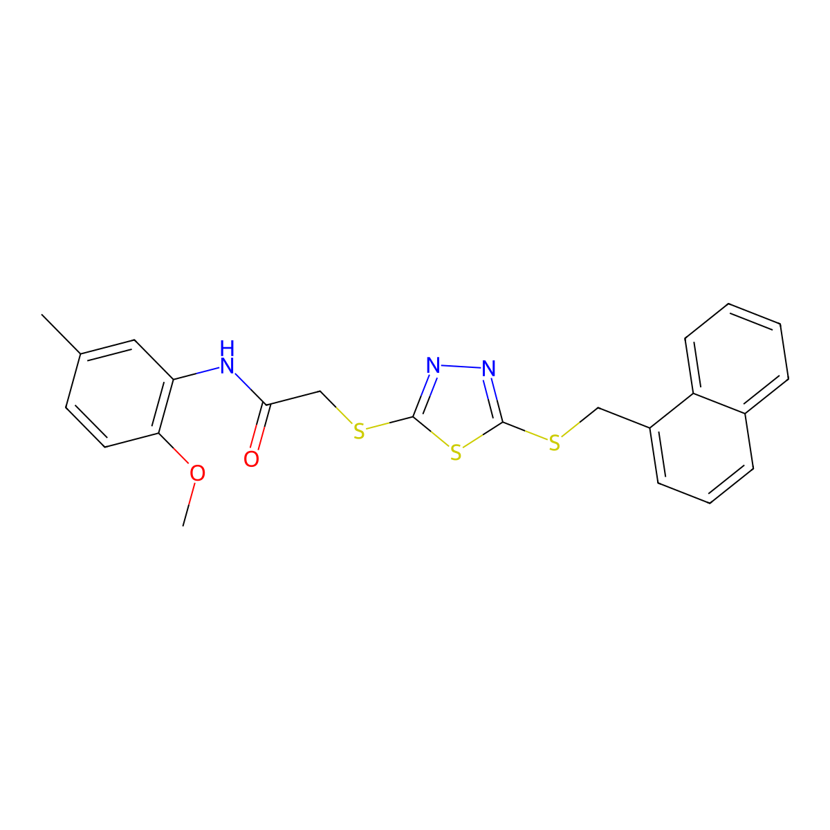 N-(2-methoxy-5-methylphenyl)-2-({5-[(naphthalen-1-ylmethyl)sulfanyl]-1,3,4-thiadiazol-2-yl}sulfanyl)acetamide molecular structure, CAS 613226-16-7