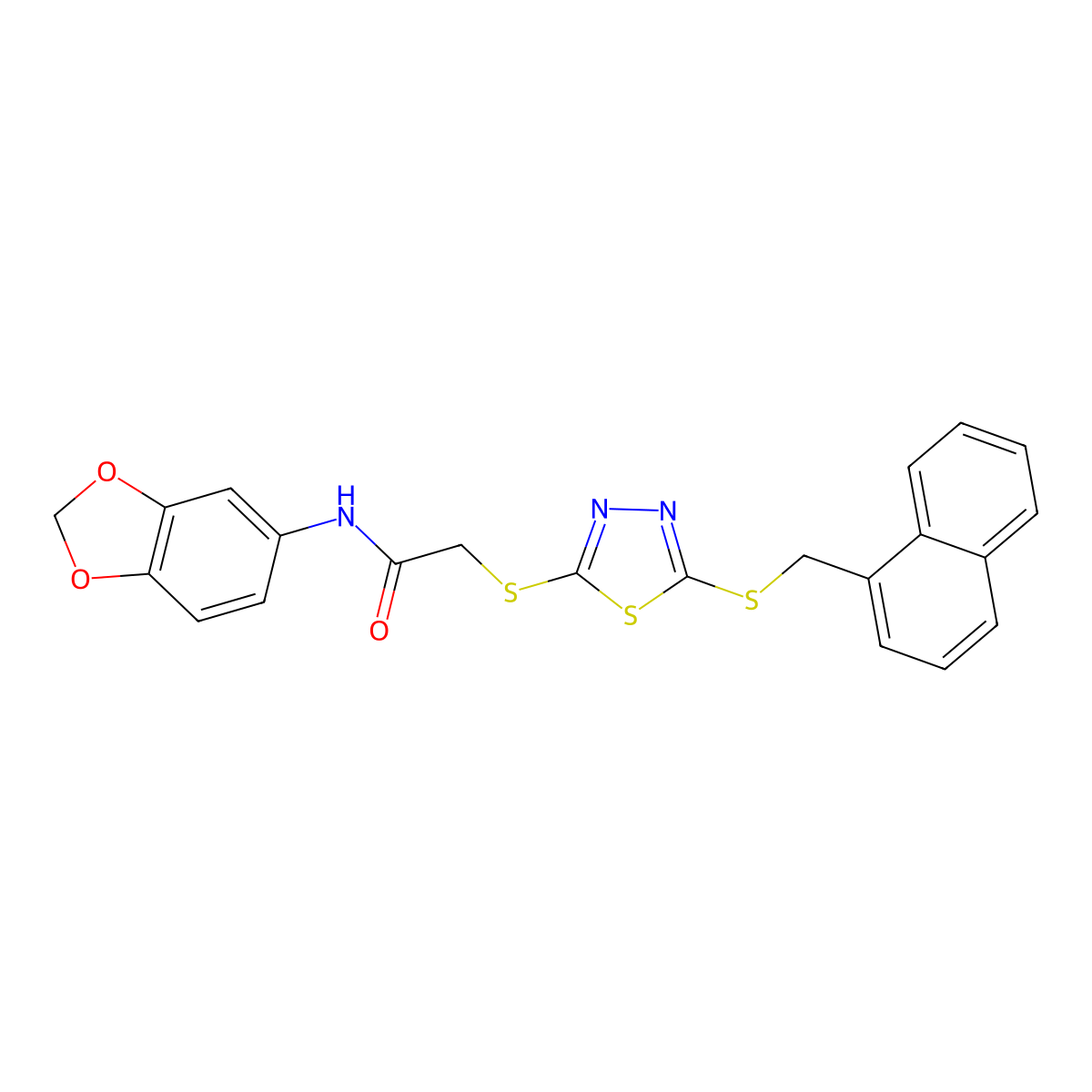N-(1,3-benzodioxol-5-yl)-2-({5-[(naphthalen-1-ylmethyl)sulfanyl]-1,3,4-thiadiazol-2-yl}sulfanyl)acetamide molecular structure, CAS 613226-17-8